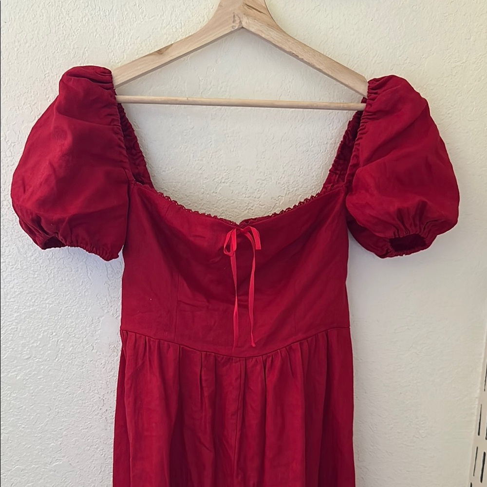 Reformation Marella Linen Dress Cherry - Picture 4 of 10